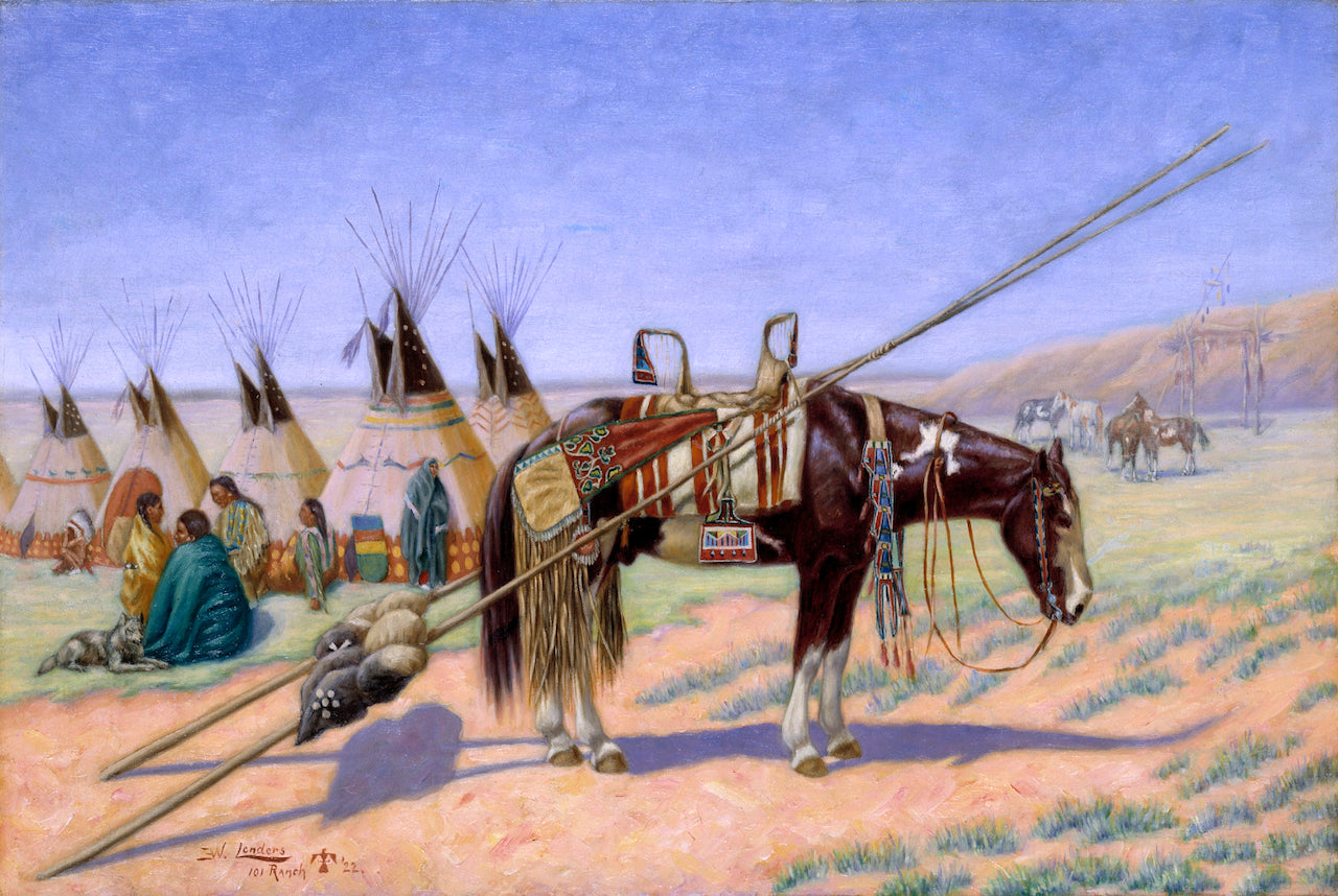 Indians in Camp at 101 Ranch, vintage artwork by Emil W. Lenders, 12x8" (A4) Poster