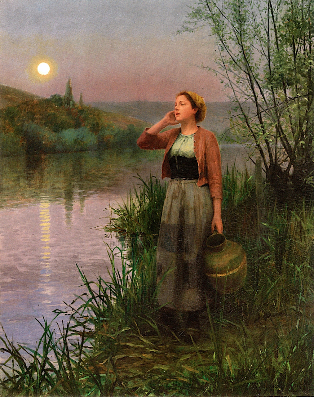 Hailing the Ferry, Twilight, vintage artwork by Daniel Ridgway Knight, 12x8" (A4) Poster