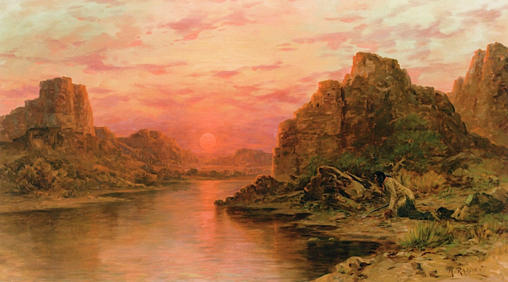 Native American in River Landscape by Henry Raschen,A3(16x12")Poster