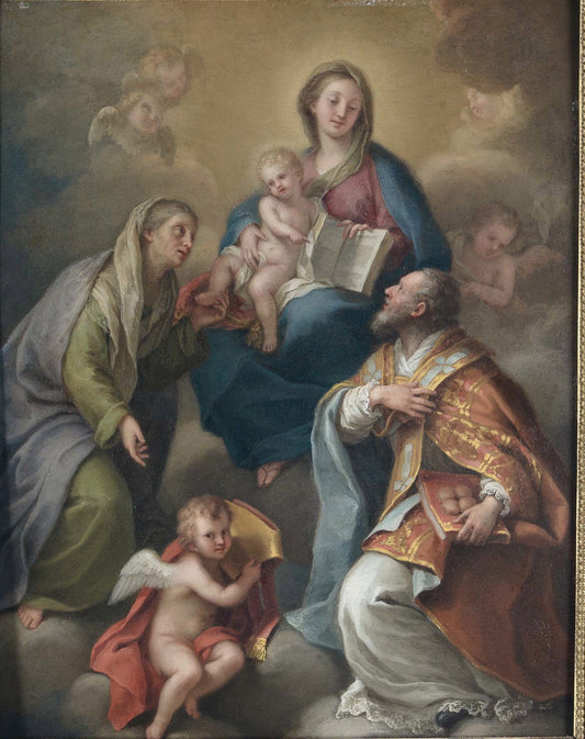 Virgin and Child with St. Anne and St. Nicholas, vintage artwork by Giuseppe Bonito, 12x8" (A4) Poster