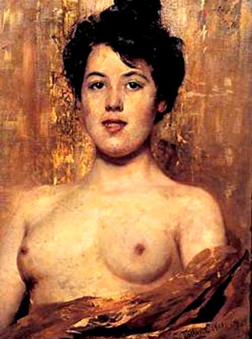 Half nude woman by Cesare Tallone,A3(16x12")Poster