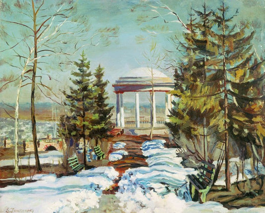 Early Spring in the Park, vintage artwork by Stanislav Zhukovsky, 12x8" (A4) Poster
