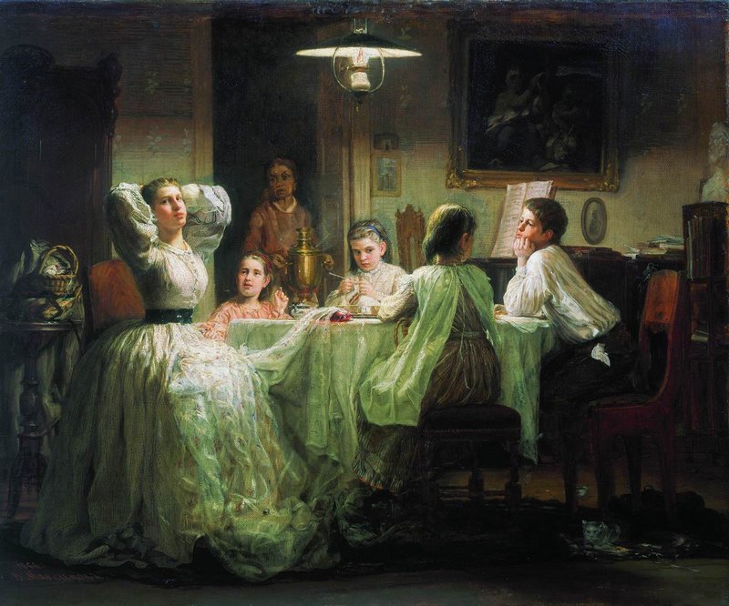 Preparing the Dowry, vintage artwork by Vasily Maximov, 12x8" (A4) Poster