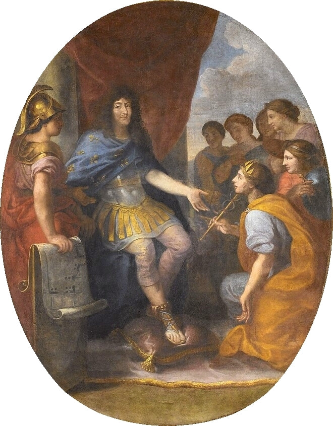 Hall of Mirrors 18 - Protection Granted to the Fine Arts in 1663, vintage artwork by Charles Le Brun, 12x8" (A4) Poster