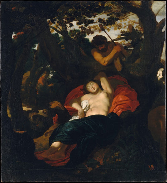Nymph and Shepherd, vintage artwork by Johann Liss, 12x8" (A4) Poster