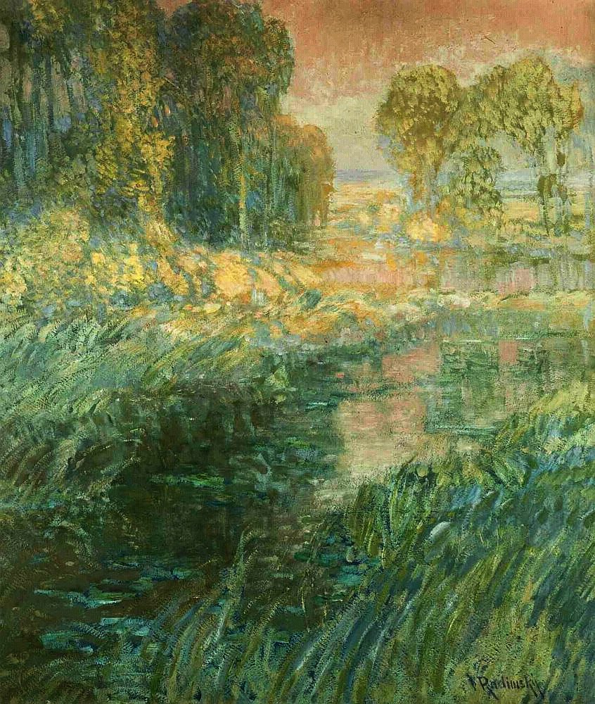 A Red Twilight Sky - The Daybreak, vintage artwork by Václav Radimský, 12x8" (A4) Poster