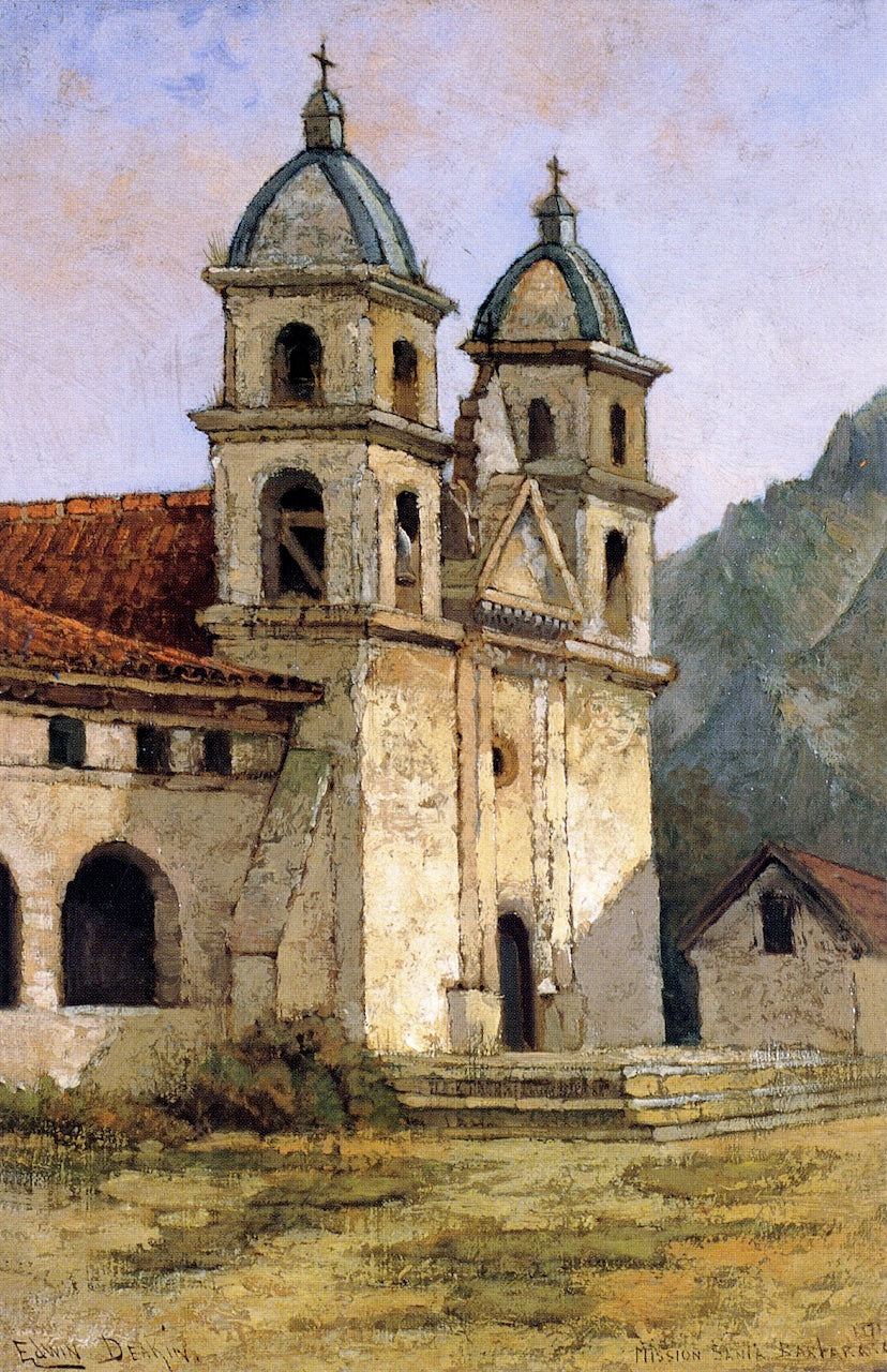 Mission Santa Barbara, vintage artwork by Edwin Deakin, 12x8" (A4) Poster