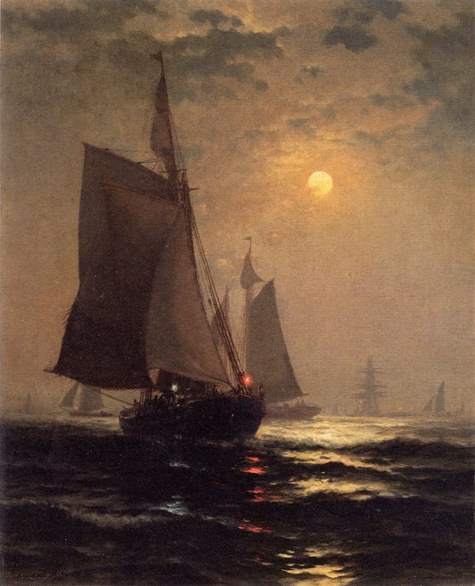 Moonlight in New York Harbor, vintage artwork by Edward Moran, 12x8" (A4) Poster
