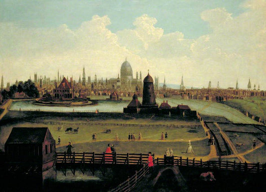 A Prospect of the City of London from the North, vintage artwork by British School 18th Century - Unknown, 12x8" (A4) Poster
