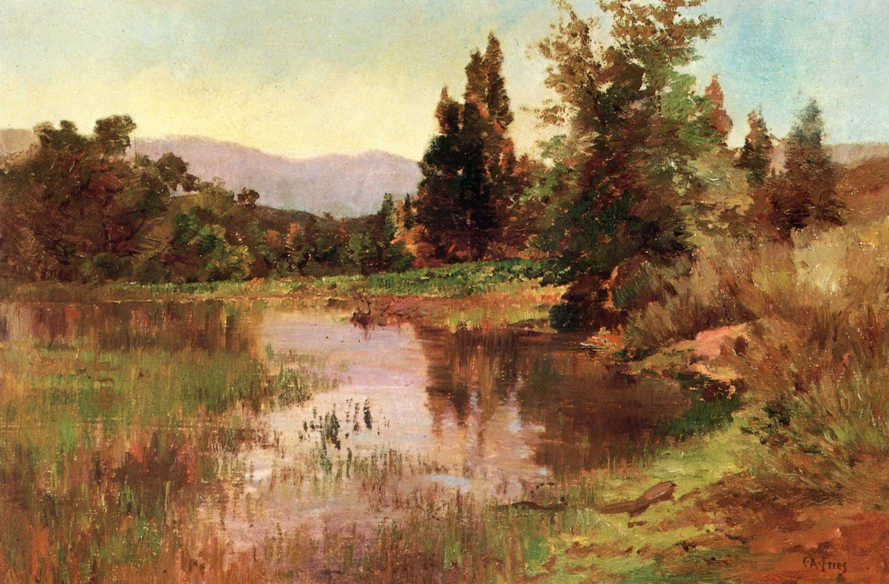 Lake from Honey Springs Ranch, vintage artwork by Charles A. Fries, 12x8" (A4) Poster