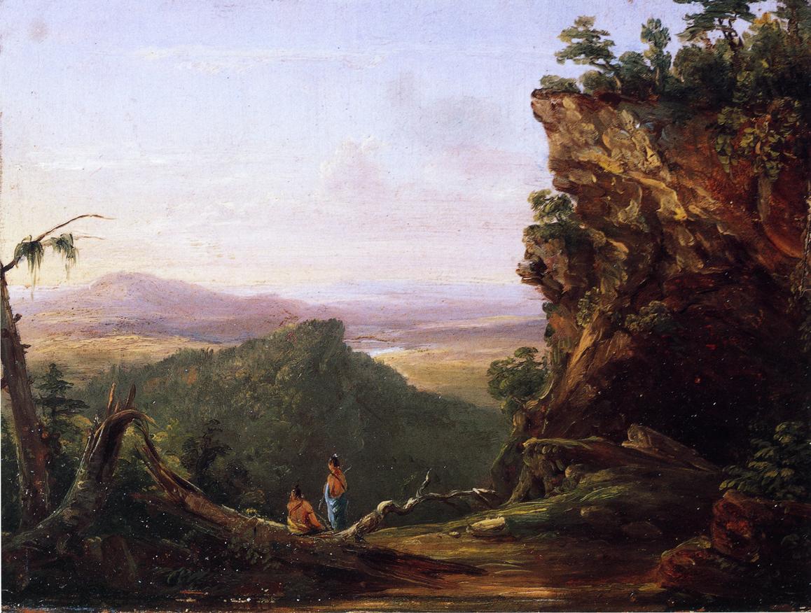 Indians Viewing Landscape, vintage artwork by Thomas Cole, A3 (16x12") Poster Print