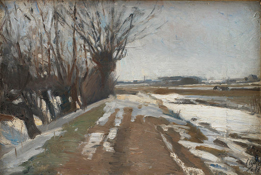 Winter Landscape, Utterslev near Copenhagen, vintage artwork by Albert Gottschalk, 12x8" (A4) Poster