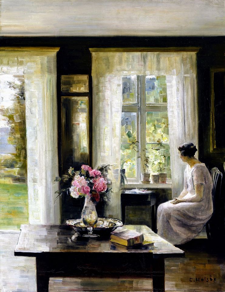 Lady by  the window, vintage artwork by Carl Vilhelm Holsøe, 12x8" (A4) Poster