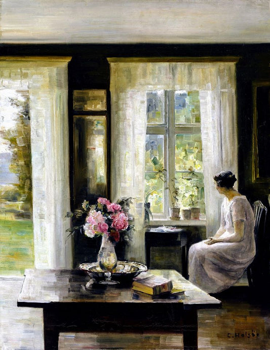 Lady by  the window, vintage artwork by Carl Vilhelm Holsøe, 12x8" (A4) Poster