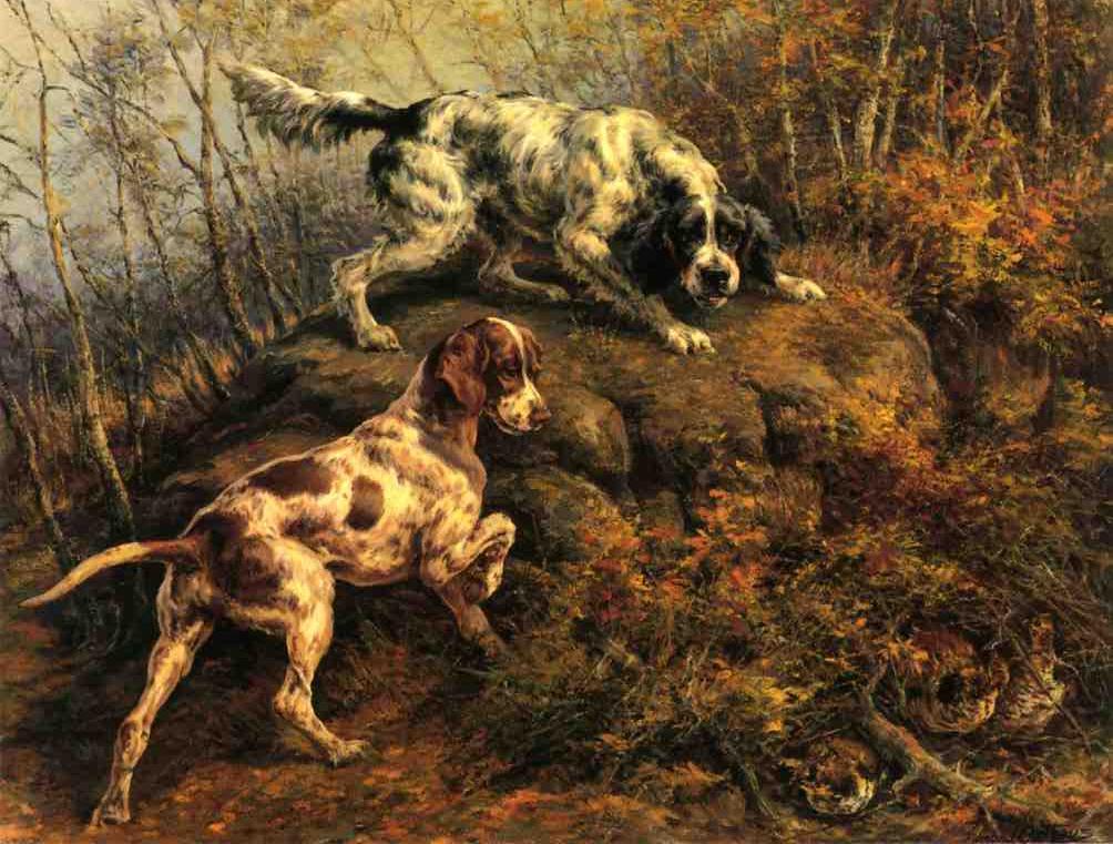 Pointer, Setter and Grouse by Edmond H. Osthaus,A3(16x12")Poster