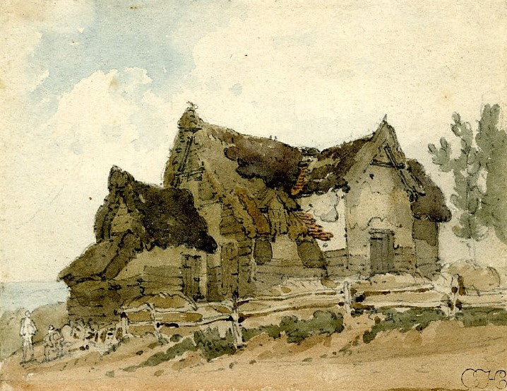 Farm buildings, vintage artwork by Thomas Girtin, 12x8" (A4) Poster