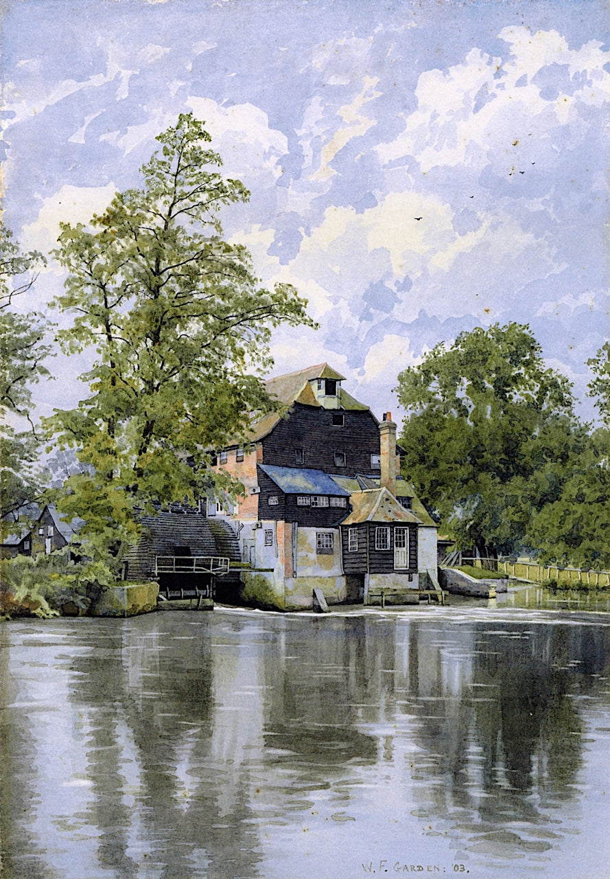 Houghton Mill, Huntingdon, Cambridgeshire, vintage artwork by William Fraser Garden, 12x8" (A4) Poster