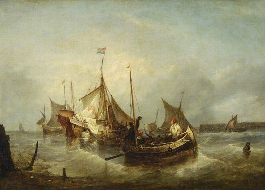 A Fishing Boat with Dutch Ships in a Harbour, vintage artwork by Clarkson Frederick Stanfield, A3 (16x12") Poster Print