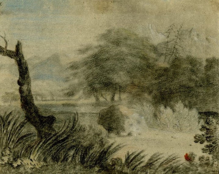 Wooded landscape, vintage artwork by Alexander Cozens, 12x8" (A4) Poster