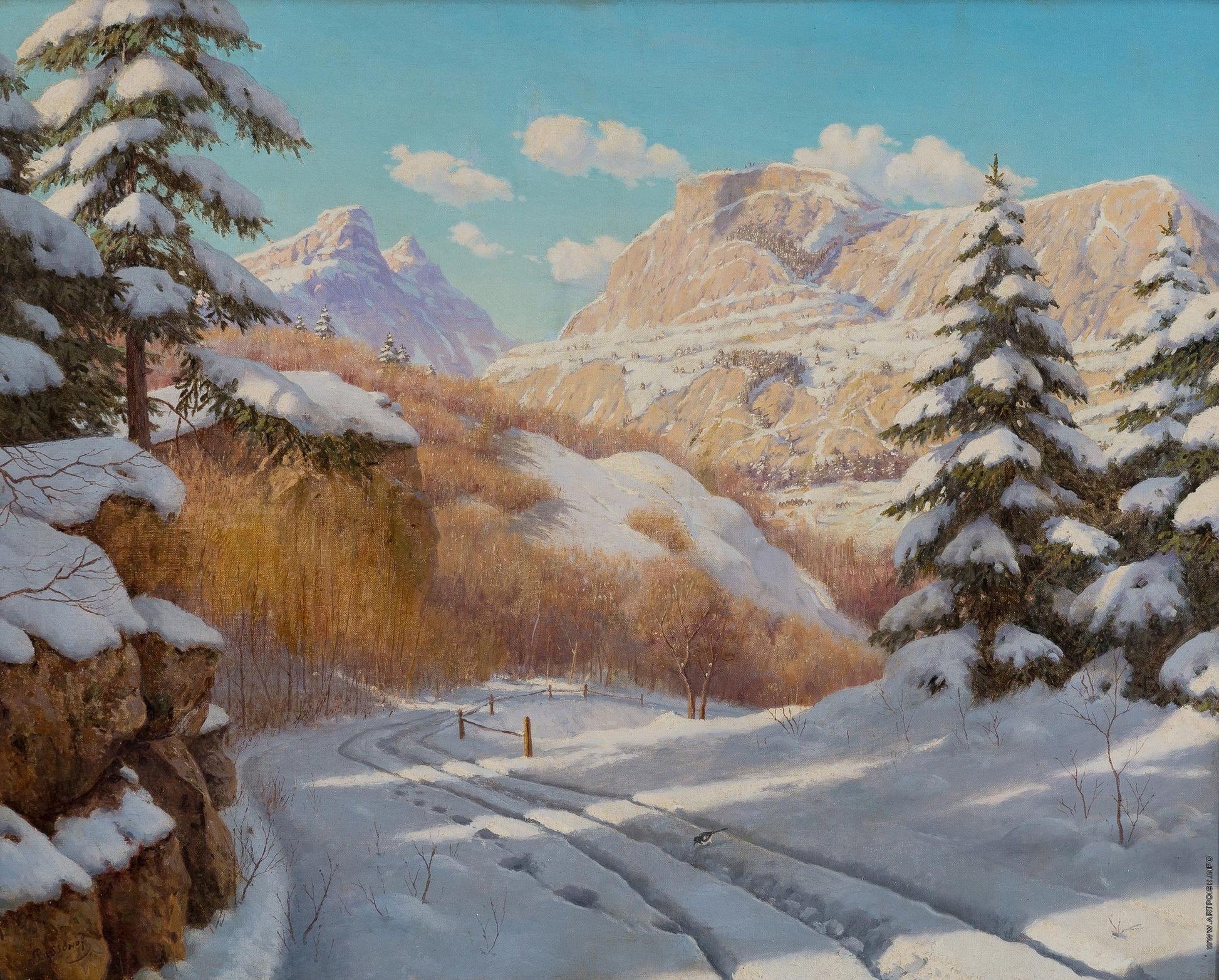 Winter Day in the Mountains by Boris Bessonov,A3(16x12")Poster