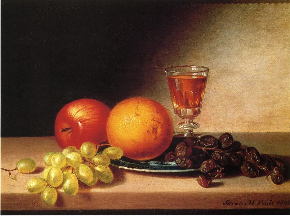 Fruits and Wine, vintage artwork by Sarah Miriam Peale, A3 (16x12") Poster Print