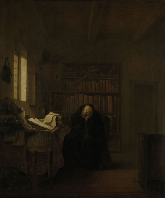 A Scholar in His Studio (The Old Savant), vintage artwork by Salomon Koninck, 12x8" (A4) Poster