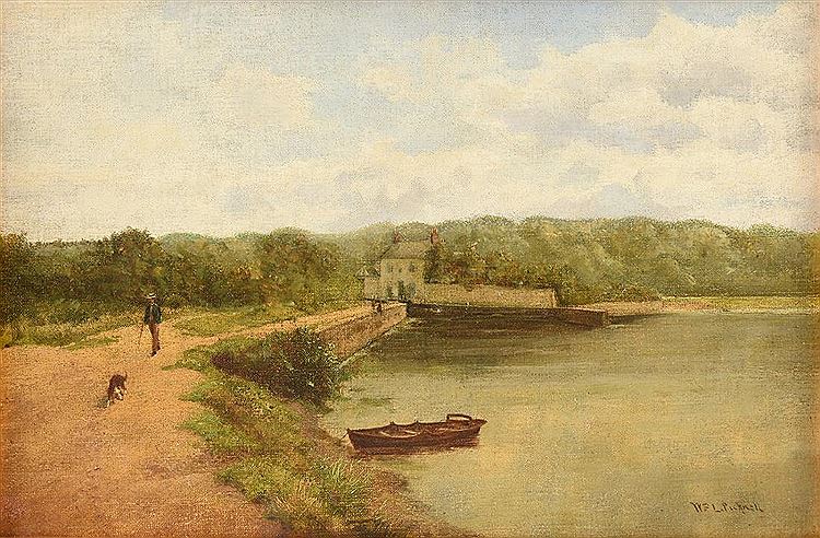 Landscape with Dog, vintage artwork by William Lamb Picknell, 12x8" (A4) Poster