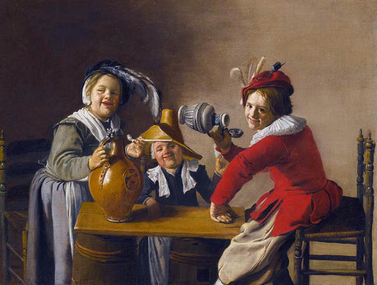 Interior with Children Drinking and Mischief-Making, vintage artwork by Jan Miense Molenaer, 12x8" (A4) Poster