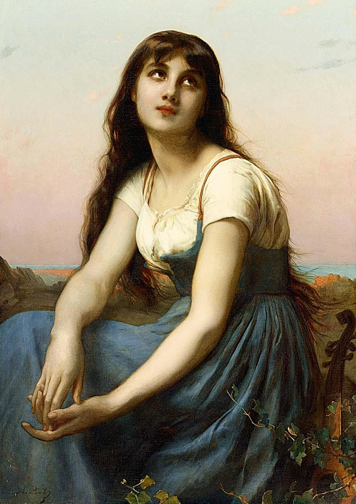 Girl with lute, vintage artwork by Étienne-Adolphe Piot, 12x8" (A4) Poster