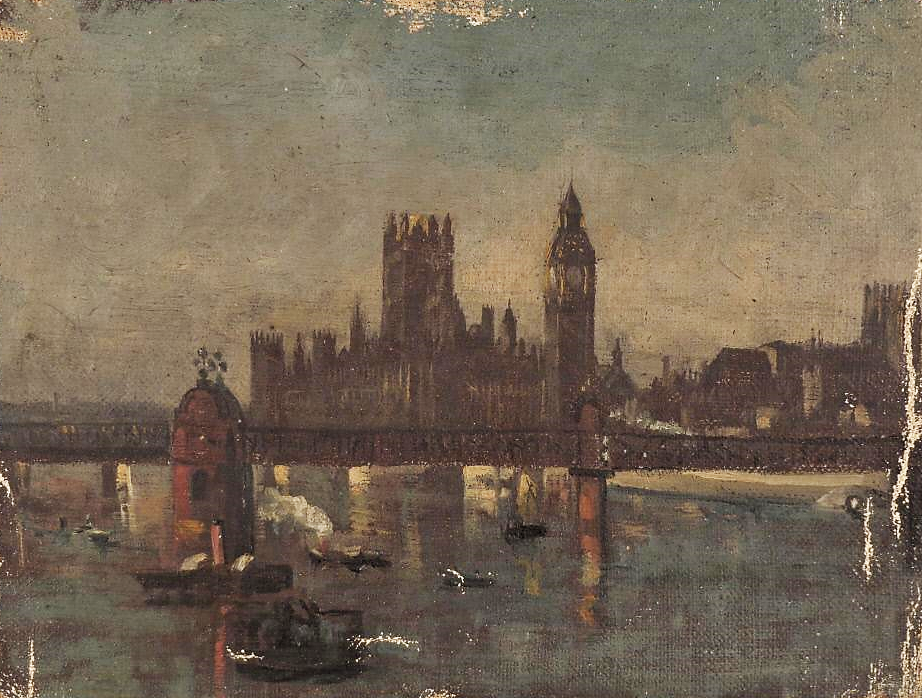 London Skyline, vintage artwork by Carl Gutherz, 12x8" (A4) Poster