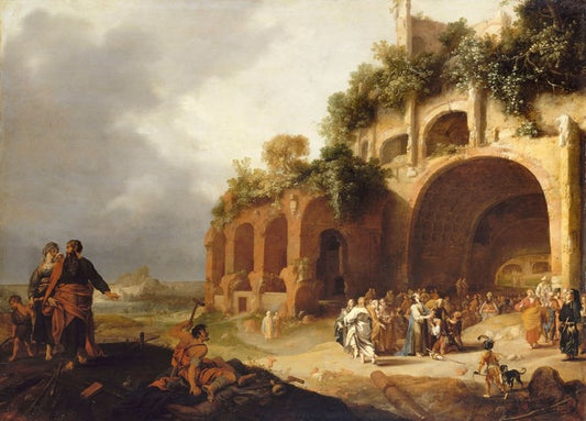 Jesus Healing a Deaf Mute, vintage artwork by Bartholomeus Breenbergh, 12x8" (A4) Poster