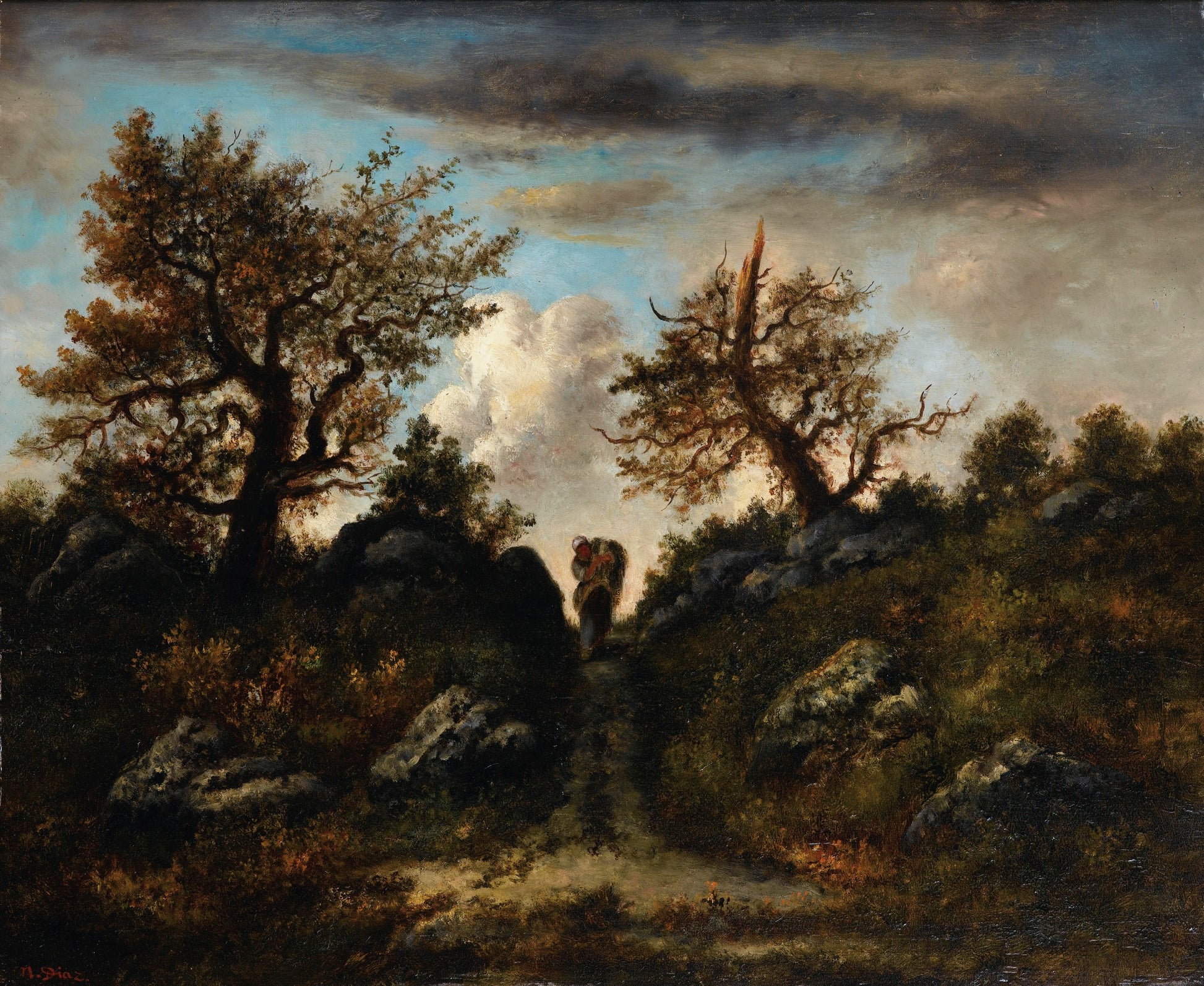 The Jean de Paris Path in a Stormy Evening, vintage artwork by Narcisse Dìaz de la Peña, A3 (16x12") Poster Print