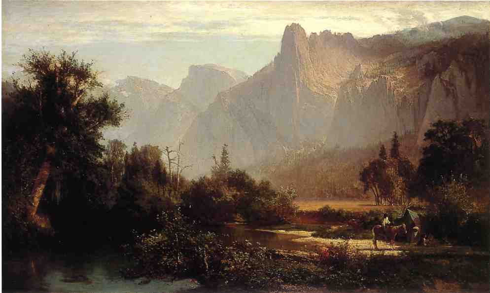 Piute Indian family in Yosemite Valley., vintage artwork by Thomas Hill, 12x8" (A4) Poster