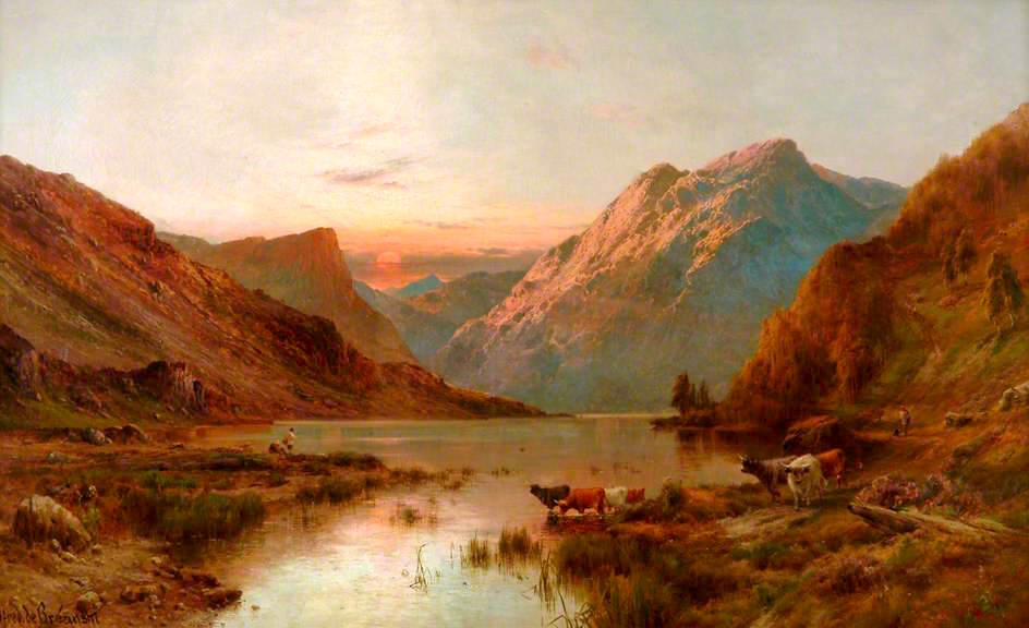 Golden Sunset, Loch Lubnaig, vintage artwork by Alfred de Breanski, Sr., 12x8" (A4) Poster