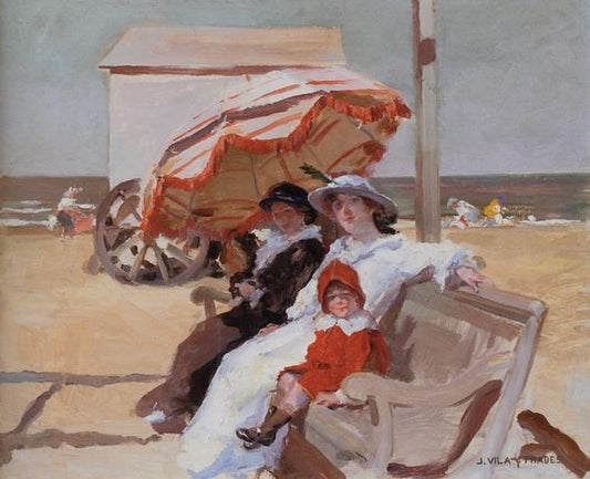 En la playa, vintage artwork by Julio Vila y Prades, 12x8" (A4) Poster