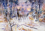 Deer in a Snowy Forest, vintage artwork by Charles Marion Russell, 12x8" (A4) Poster