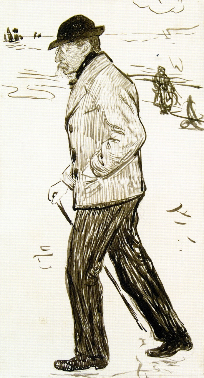 Emile Verhaeren walking the Beach, vintage artwork by Theo van Rysselberghe, 12x8" (A4) Poster