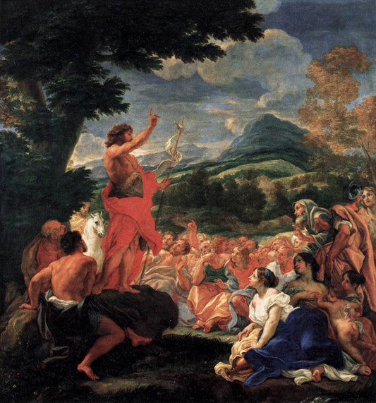 The Sermon of St. John the Baptist, vintage artwork by Giovanni Battista Gaulli, 12x8" (A4) Poster
