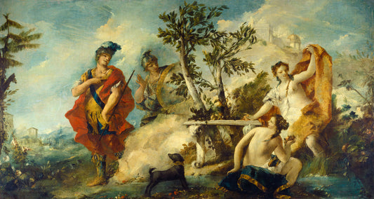 Carlo and Ubaldo Resisting the Enchantments of Armida's Nymphs, vintage artwork by Giovanni Antonio Guardi, 12x8" (A4) Poster