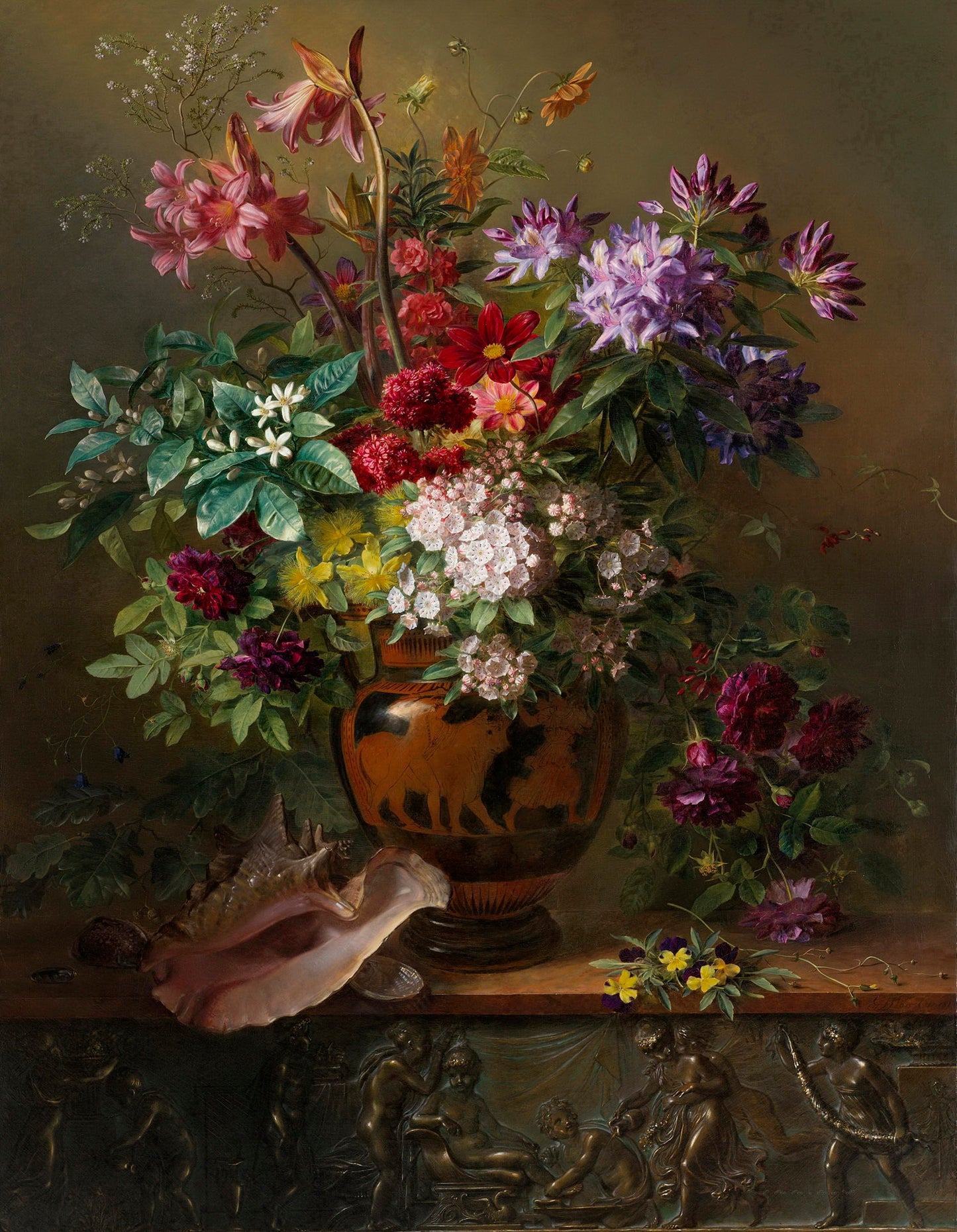 Still Life with Flowers in a Greek Vase, vintage artwork by Georgius Jacobus Johannes van Os, 12x8" (A4) Poster