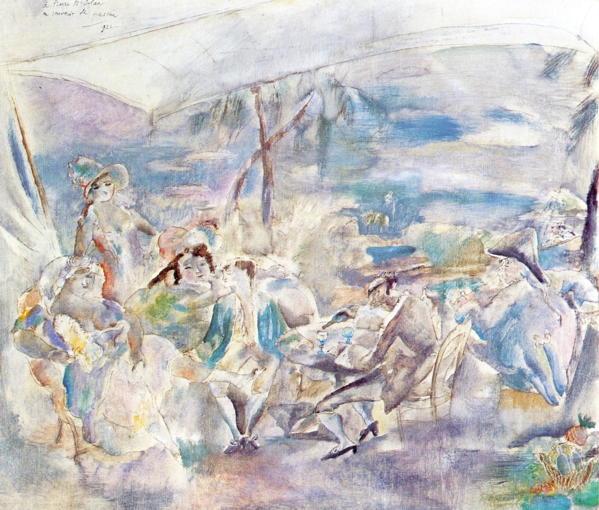 Candide's Picnic, vintage artwork by Jules Pascin, 12x8" (A4) Poster