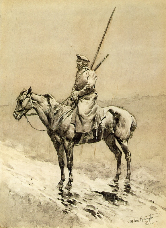 Cossack Picket on the German Frontier, vintage artwork by Frederic Remington, 12x8" (A4) Poster