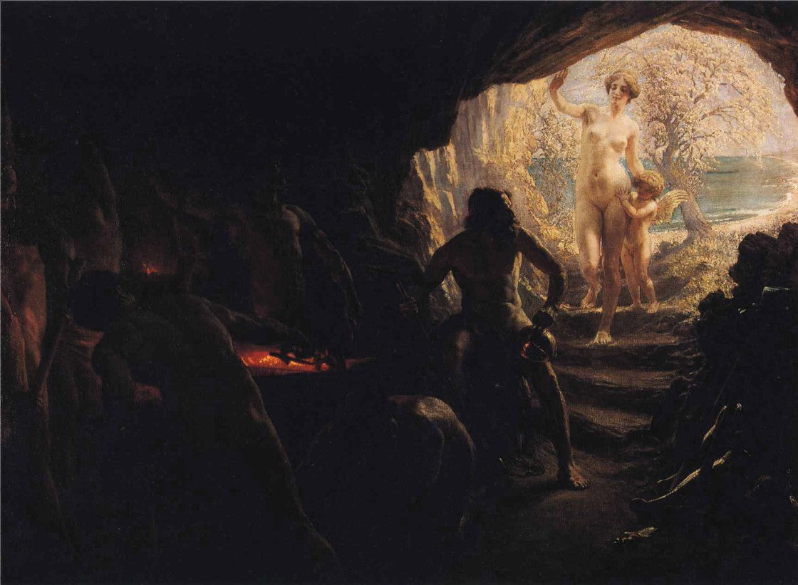 Venus Visits Vulcan, vintage artwork by Sigismund Christian Hubert Goetze, 12x8" (A4) Poster