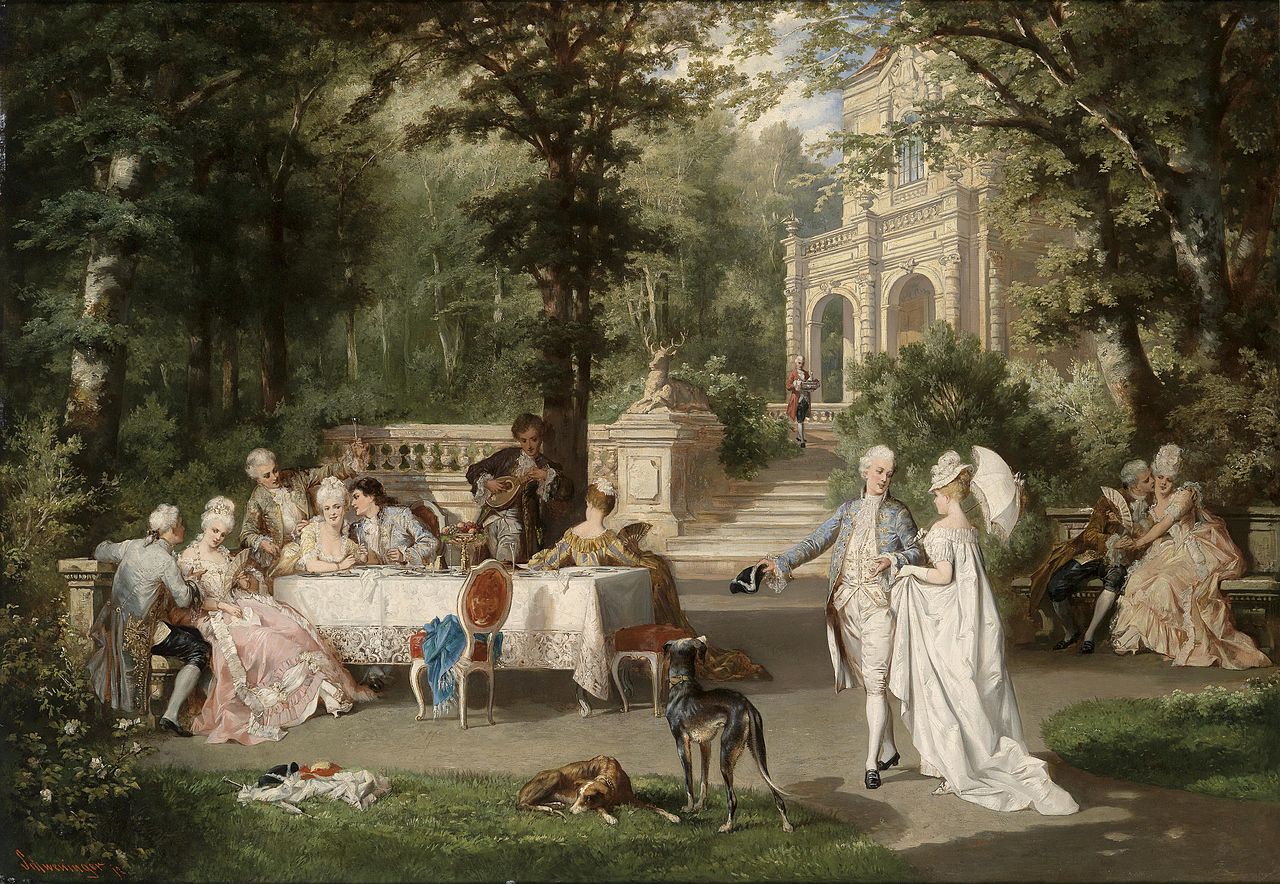 Gallant Scene in the Park, vintage artwork by Karl Schweninger Jr., 12x8" (A4) Poster