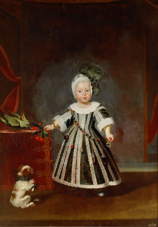 Archduke Karl Joseph with puppy and cockatoo at the age of about one and a half years, vintage artwork by Frans Luyckx, 12x8" (A4) Poster