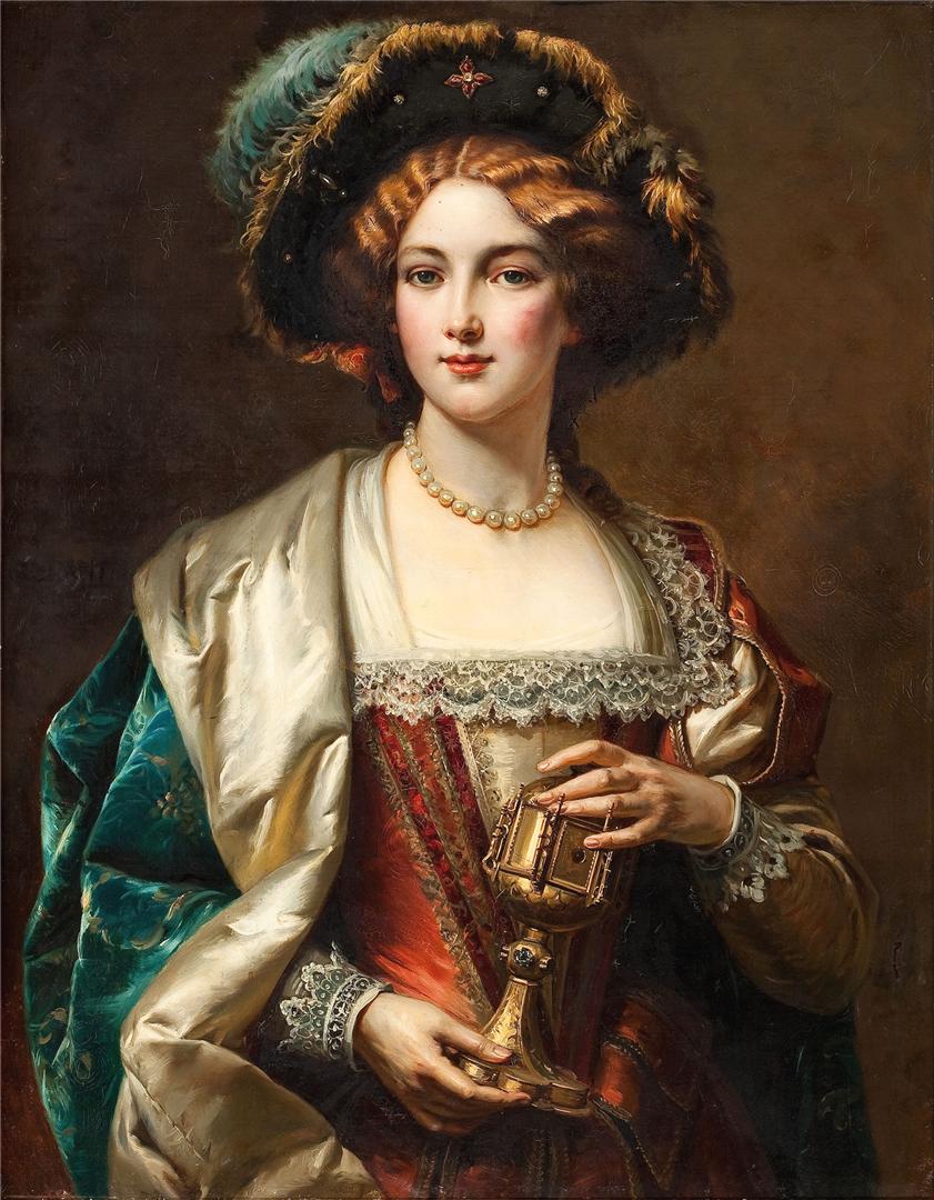 Portrait of a noblewoman, vintage artwork by Cesare Augusto Detti, 12x8" (A4) Poster