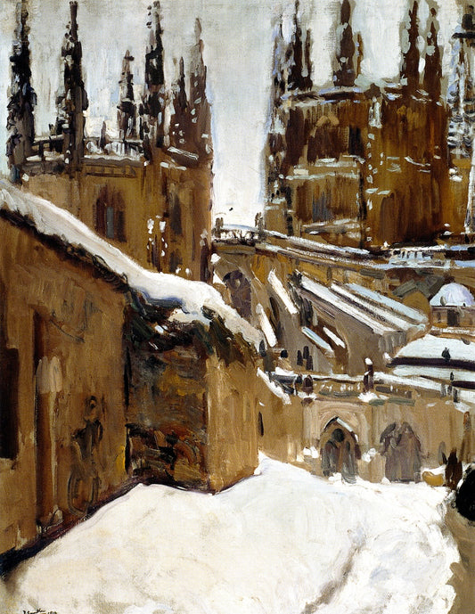 The Cathedral of Burgos under the Snow, vintage artwork by Joaquin Sorolla y Bastida, 12x8" (A4) Poster