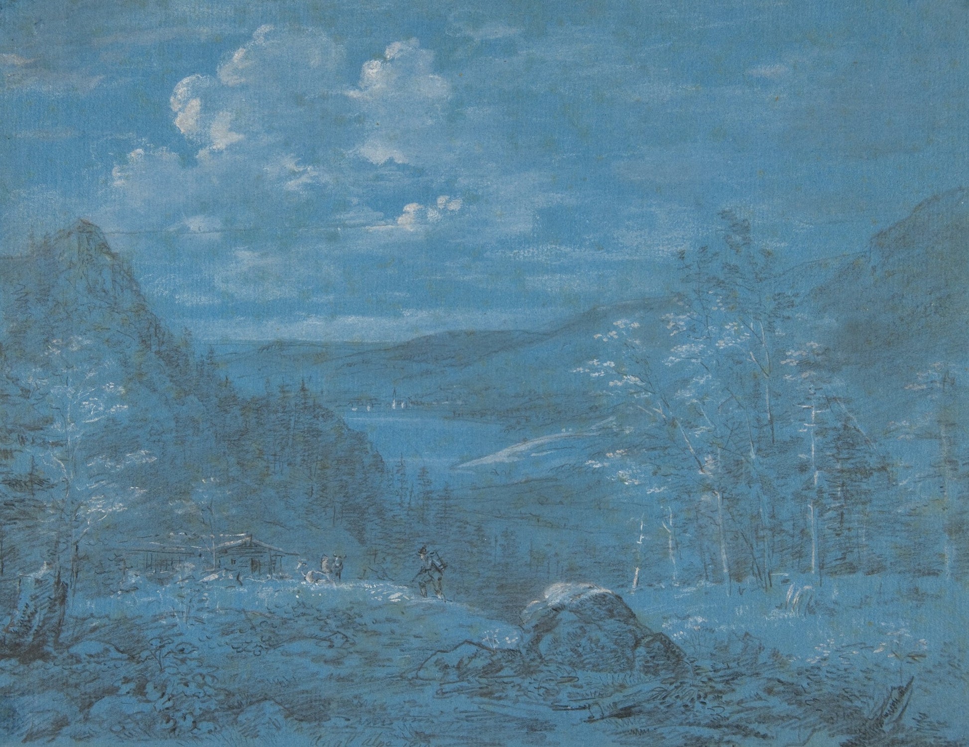 View of the Ankl-Alpe and the Schliersee, vintage artwork by Johann Georg von Dillis, 12x8" (A4) Poster