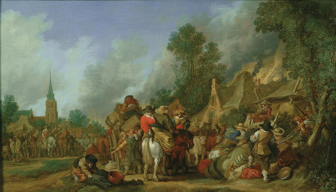 The Looting of a Village, vintage artwork by Pieter de Molijn, 12x8" (A4) Poster