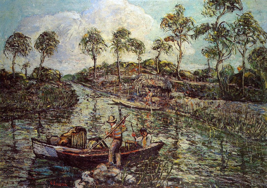 Fishermen on the Florida River, vintage artwork by Ernest Lawson, 12x8" (A4) Poster